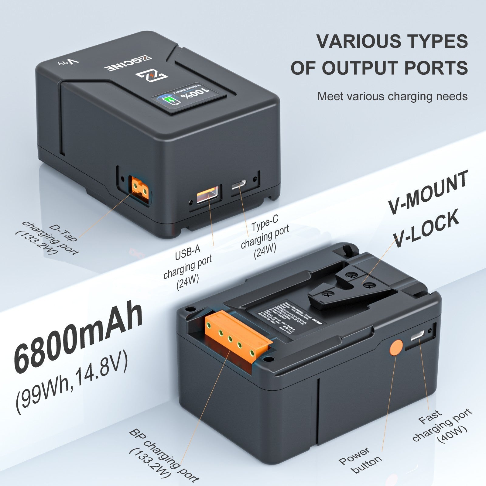 (DO Brasil) Batería de litio V-Lock ZGCINE ZG-S200 V99 con montura V para videocámaras/dispositivos digitales/luces de video/monitores
