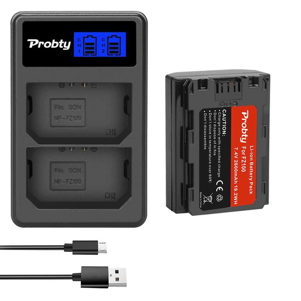 NP-FZ100 NP FZ100 NPFZ100 batería de 2600mAh + cargador USB Dual LCD para cámaras Sony Alpha A7III A7R III A9 Alpha 9 A7R3 A6600