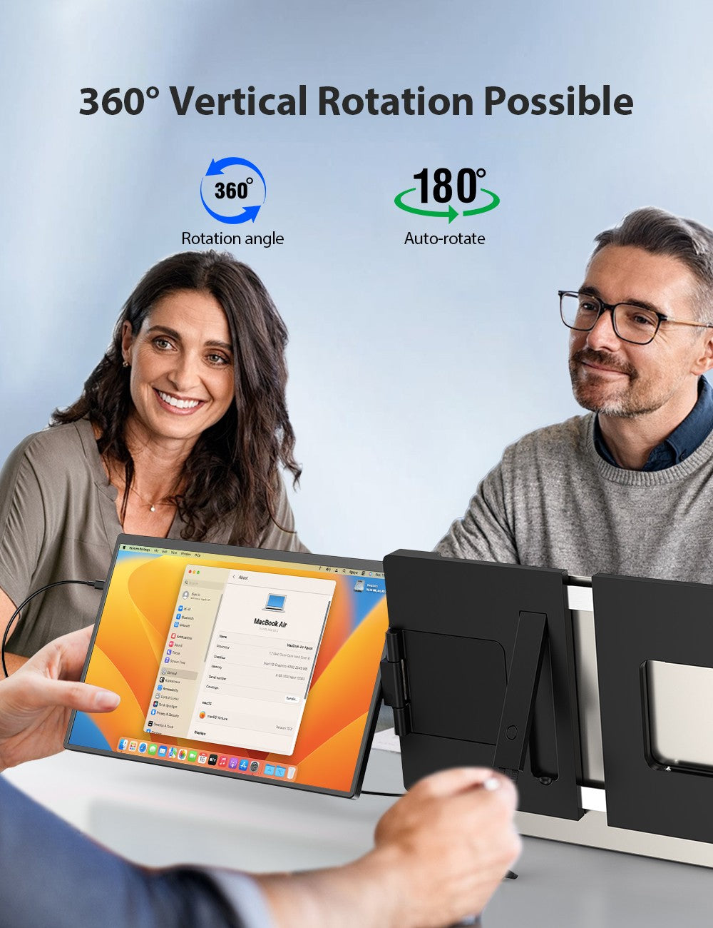 Extensor de pantalla para computadora portátil EVICIV 2K de 14" QHD 1440P, monitor triple portátil con rotación automática de 180° para Wins, Mac, Dex, Chrome, viajes, trabajo