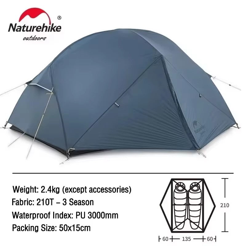 Carpa Naturehike Mongar 2 para Camping y Playa, Nailon 20D Impermeable, Carpa para 2 Personas, Mongar UL Ultraligera, Carpa de Senderismo para 3 Estaciones