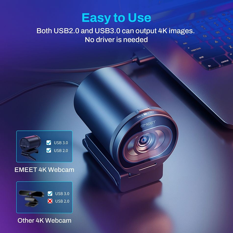 Cámara Web 4K 1080P 60FPS con Enfoque Automático, Cámara Web para Transmisión en Vivo EMEET S600 con Micrófonos y Cubierta de Privacidad para Tiktok/YouTube