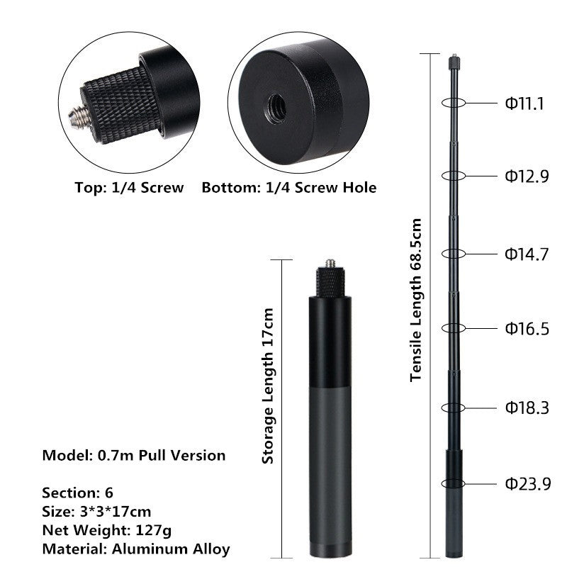 Palo de Selfie Invisible para GoPro 13, 12, 11, 10, 9, 8, Insta360 X5, X4, X3, X2, monopié extendido de 1/4 ", accesorios para cámaras deportivas