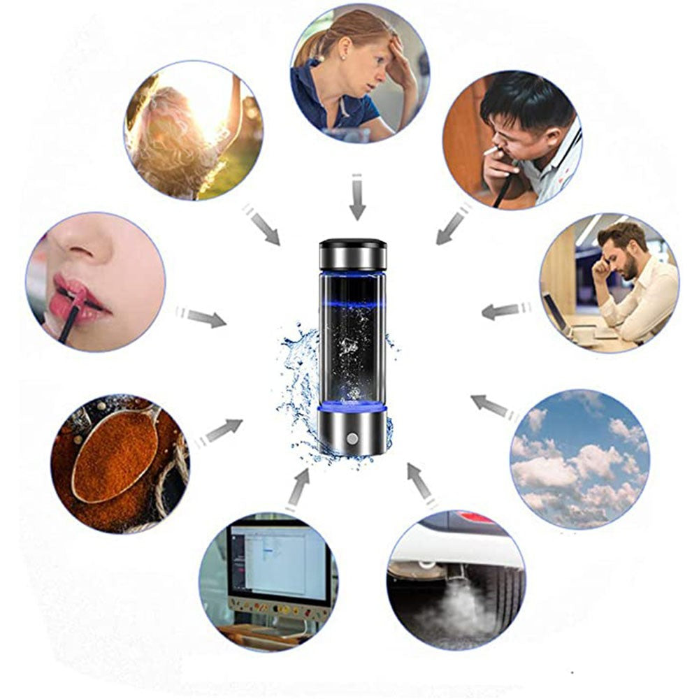 Taza de agua rica en hidrógeno de 420ml, botella eléctrica con generador de agua rico en hidrógeno, filtro de calidad de titanio, ionizador antioxidante portátil
