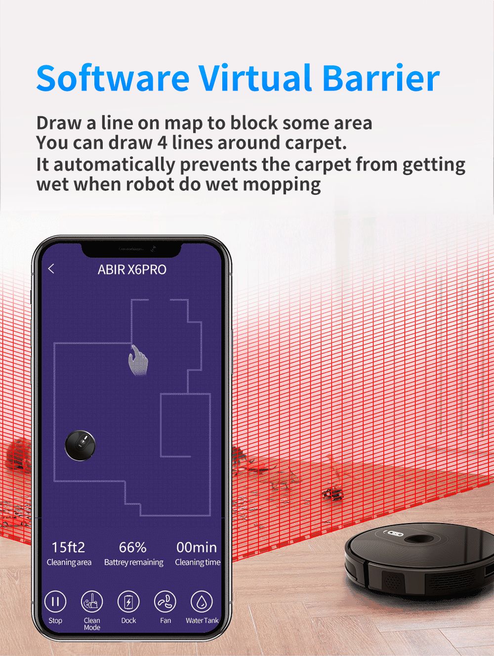 Robot aspirador ABIR X6 con sistema de ojo inteligente, succión 6000pa, software virtual wall, limpieza de áreas, desinfección por limpieza húmeda, tarjeta de memoria, compatible con Alexa, Google Home