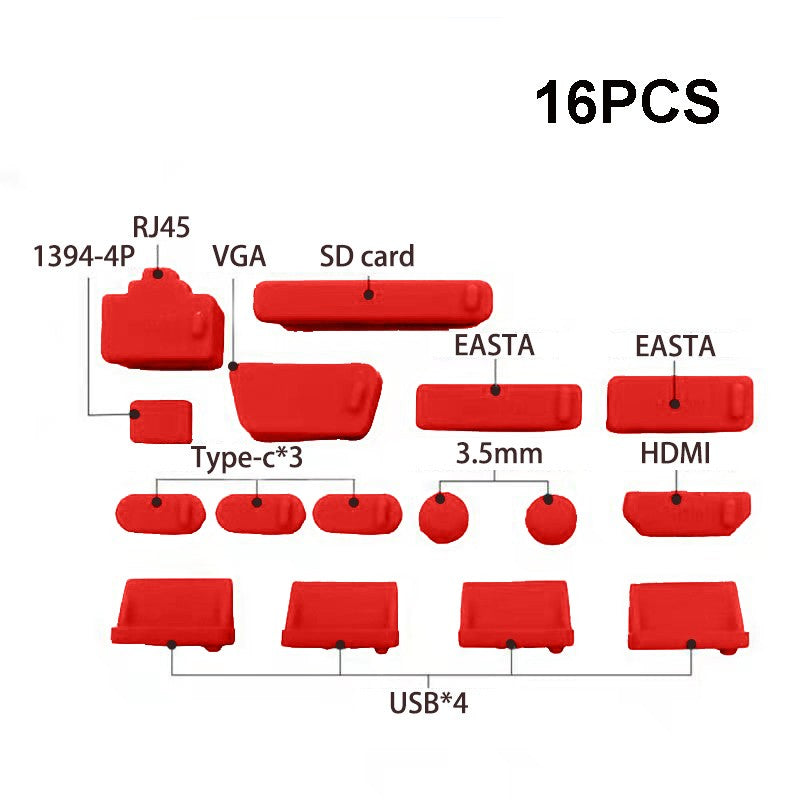 1 Juego/16 piezas de tapones de silicona antipolvo para portátiles, cubiertas protectoras para puertos USB tipo C, HDTV, RJ45, impermeables