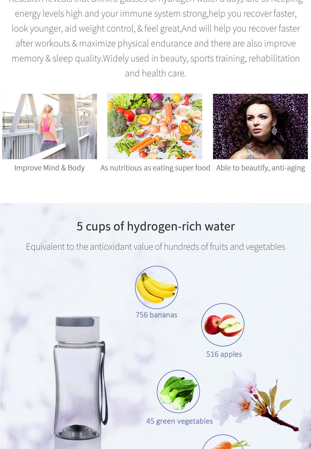 DuPont-generador de agua rico en hidrógeno, 3 en 1, deporte/Diseño de viaje, 3000ppb, uso con tubo de inhalación, autolimpieza, SPE/PEM H2