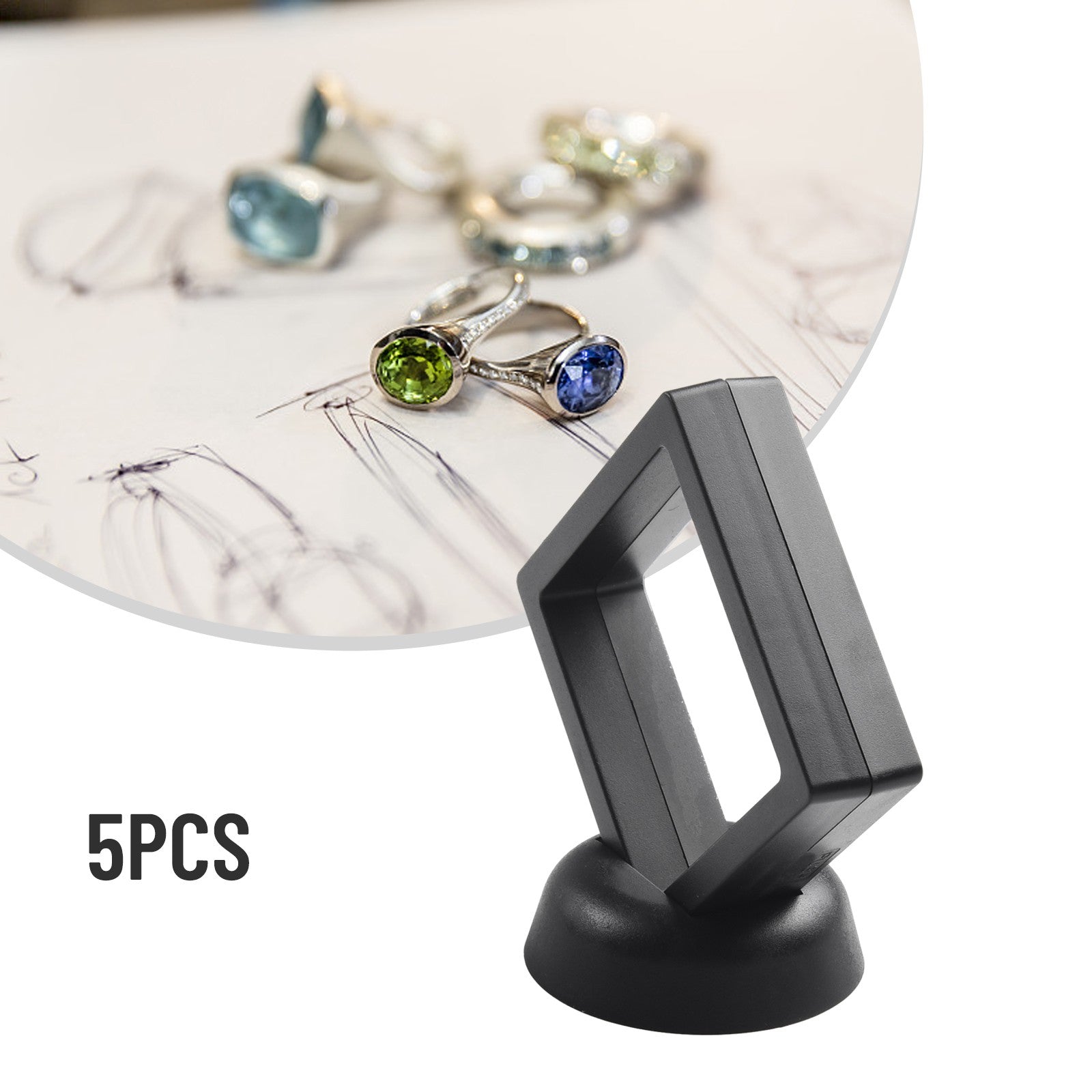 5/10 Uds. Marco flotante 3D anillo de joyería soporte para presentación de monedas caja de almacenamiento suministros para el hogar negro/blanco 70mm x 70mm x 20mm