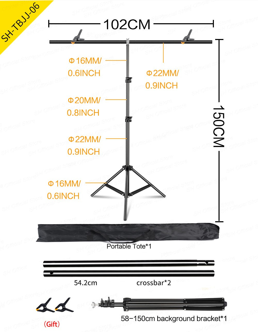 Fondo en forma de T, soporte de fondo para fotografía, sistema de soporte ajustable, estudio fotográfico para fondos de muselina no tejida con Clip