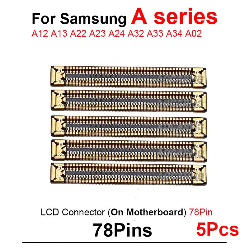 Lote de 5 unidades de conector de pantalla LCD de 78 pines, placa base FPC para Samsung Galaxy A12 A13 A23 A22 A24 A32 A33 A34 A02