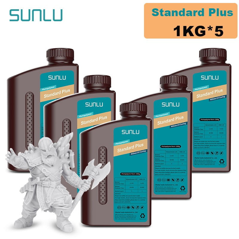 Resina SUNLU 5KG Standard Plus/14K, 1KG/Botella, Resina Fotopolímera de Curado Rápido UV de 405nm para Impresora 3D LCD