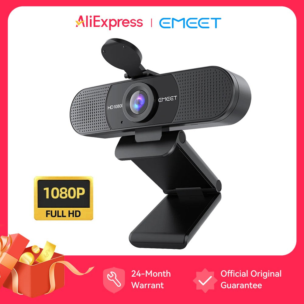 Cámara web 1080P Full HD, cámara web USB EMEET, cámara de transmisión con micrófonos con cancelación de ruido para reuniones de vídeo por ordenador