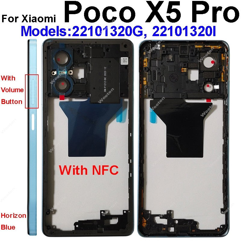 Marco medio para Xiaomi Poco X5 Poco X5 Pro con carcasa trasera NFC, chasis de marco frontal con botones de volumen, piezas de reparación