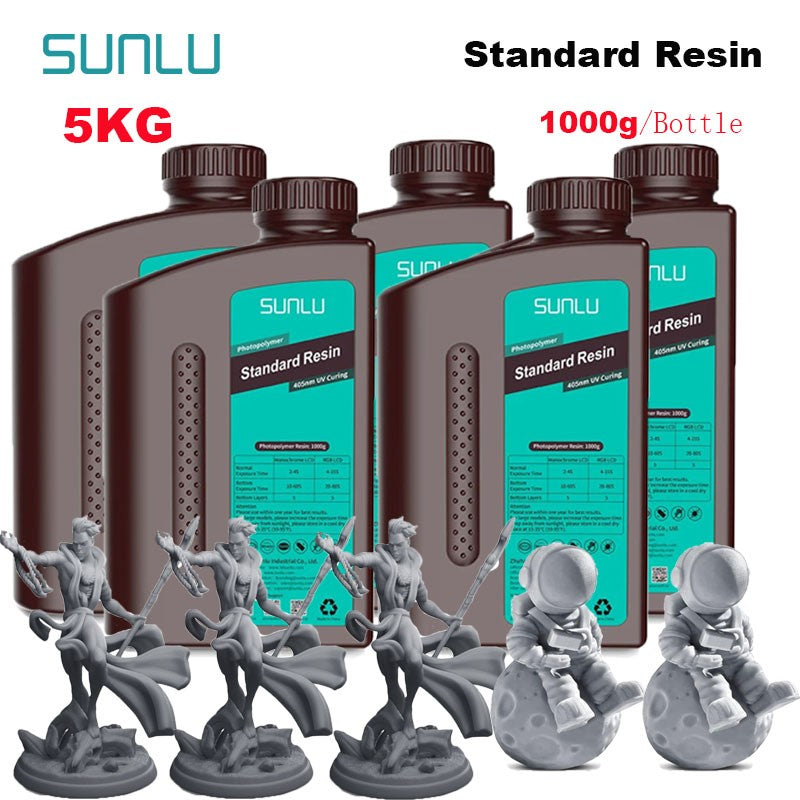 SUNLU 5KG estándar/resina 3D de lavado de agua 405nm resina UV para la mayoría de los materiales de impresora 3D SLA/DLP/LCD sensible a los rayos UV 1kg