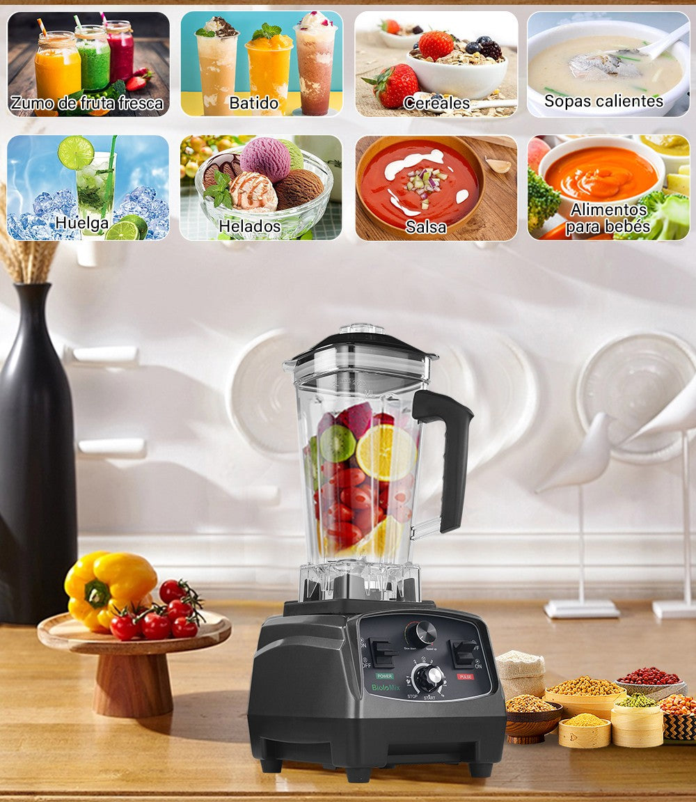 BioloMix-batidora con temporizador de alta resistencia, 3HP, 2200W, exprimidor, procesador de alimentos y frutas, batidos de hielo, sin BPA, tarro de 2L