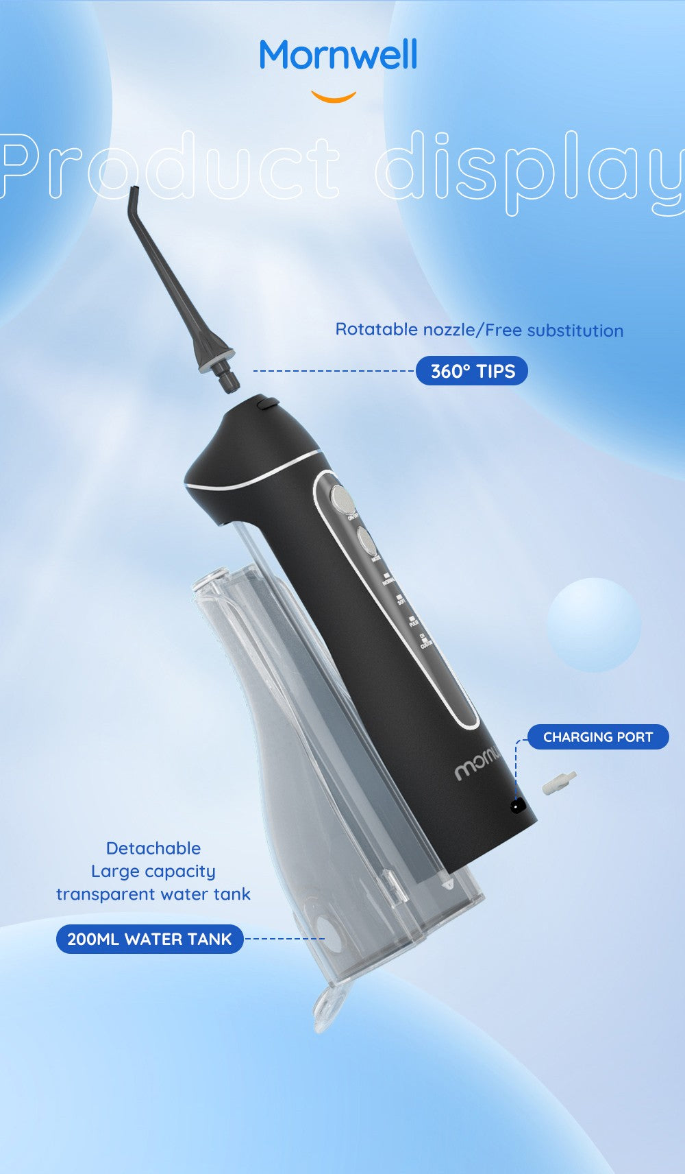 Hilo de agua portátil F18, 4 modos, recargable por USB, 4 boquillas, chorro de agua Oral, tanque de agua de 200ml, resistente al agua