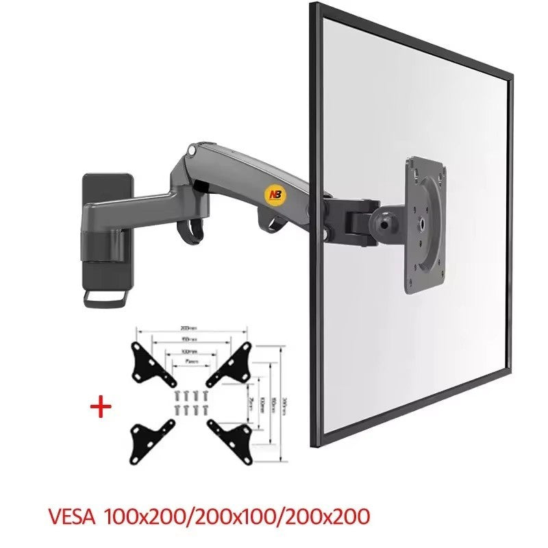 Soporte de Pared para TV/Monitor NB F150 de Aluminio con Resorte de Gas, 3-12 kg, 100x100, 75x75, 17'-35', Inclinable y Giratorio