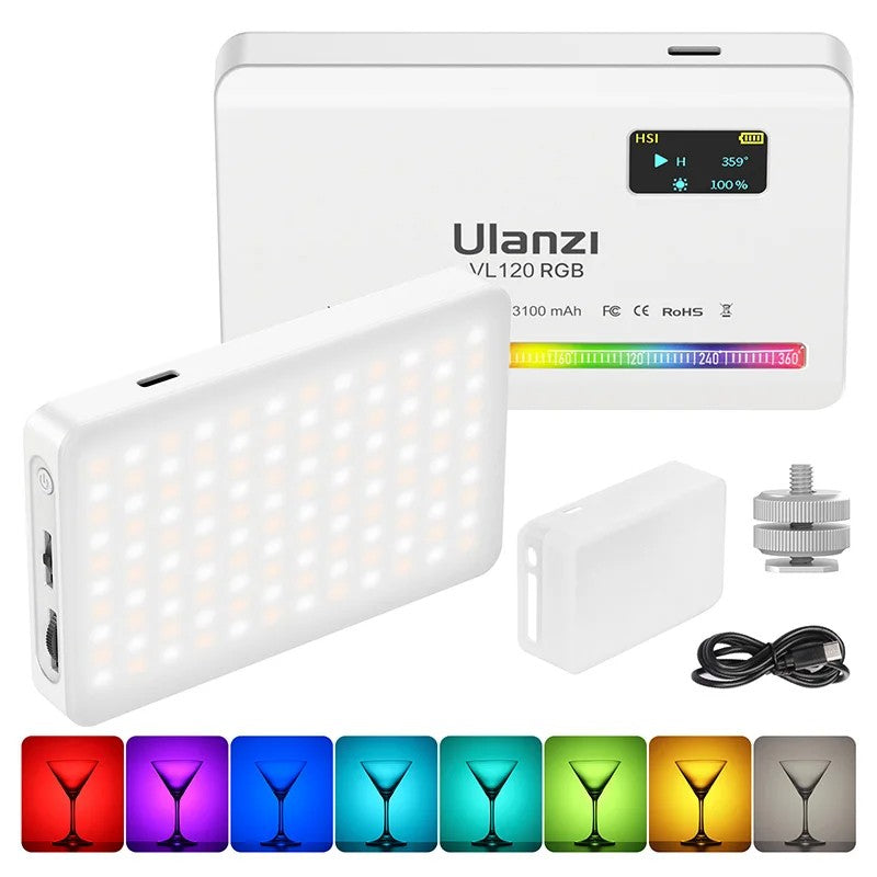 Ulanzi VL120 luz de vídeo blanca RGB a todo Color 2500K-9000K luz LED de fotografía luz de cámara regulable luz de relleno Vlog en vivo