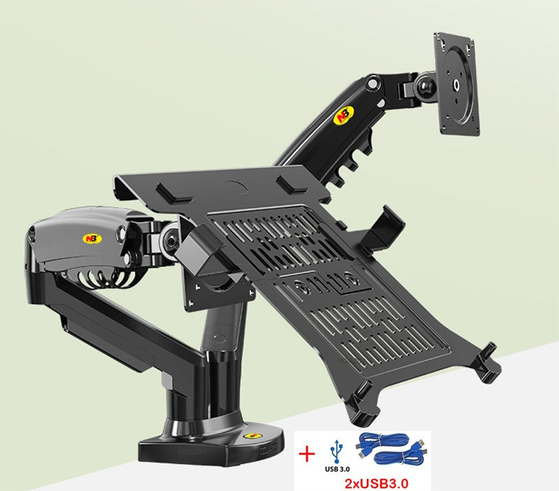 Soporte para Laptop con Doble Monitor y USB 3.0 NB F160-FP, Brazo Doble con Resorte de Gas para Monitores de 17'-27' + Soporte para Laptop de 10'-17'