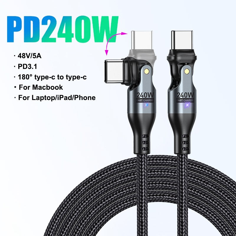 AUFU Cable USB tipo C de 240W para MacBook Pro carga rápida 3,1 5A Cable de carga rápida Cable USB C para iPhone15 Samsung Xiaom
