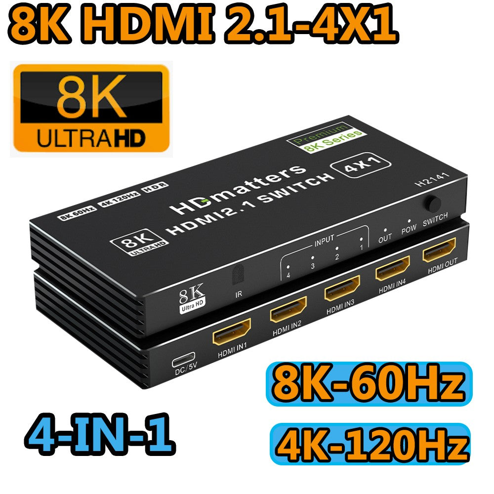 Divisor de interruptor HDMI 2,1, 120Hz, 3/4/5 puertos, HDMI 2,0 o HDMI 2,1, con mando a distancia para PS5, Xbox Series X, Apple TV, 4K, HDMI HDR