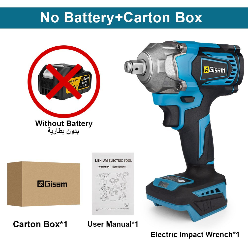 Gismis-llave de impacto eléctrica sin escobillas, 1200NM, 1/2 pulgadas, herramientas de llave eléctrica inalámbrica de alto Torque para Pin de batería Makita de 18V