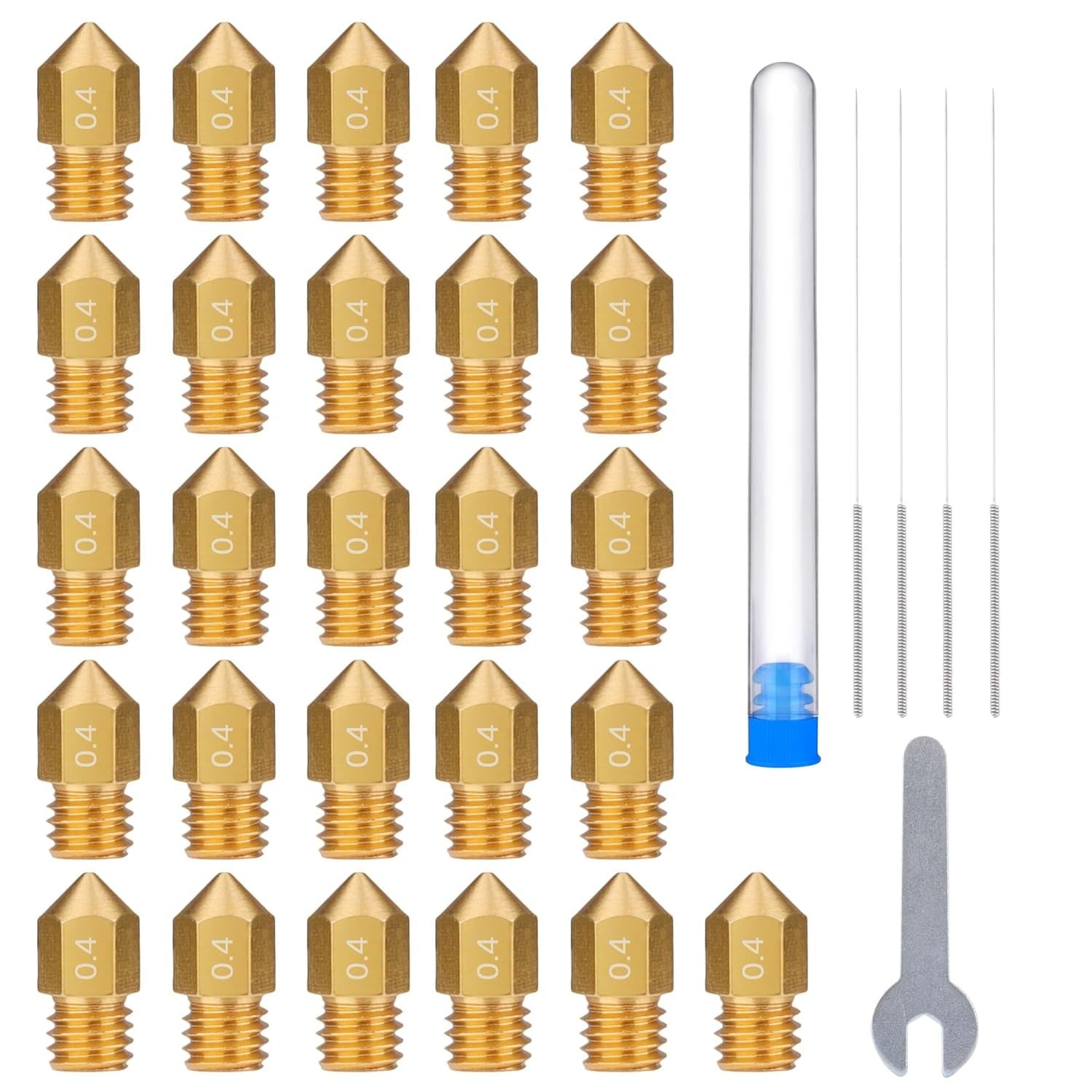 ELEGOO 26 boquillas MK8 de 0,4 mm, boquillas Hotend de latón para impresora 3D con agujas y herramientas de bricolaje para Neptuno 3/3 PRO/3 Plus/3 MAX