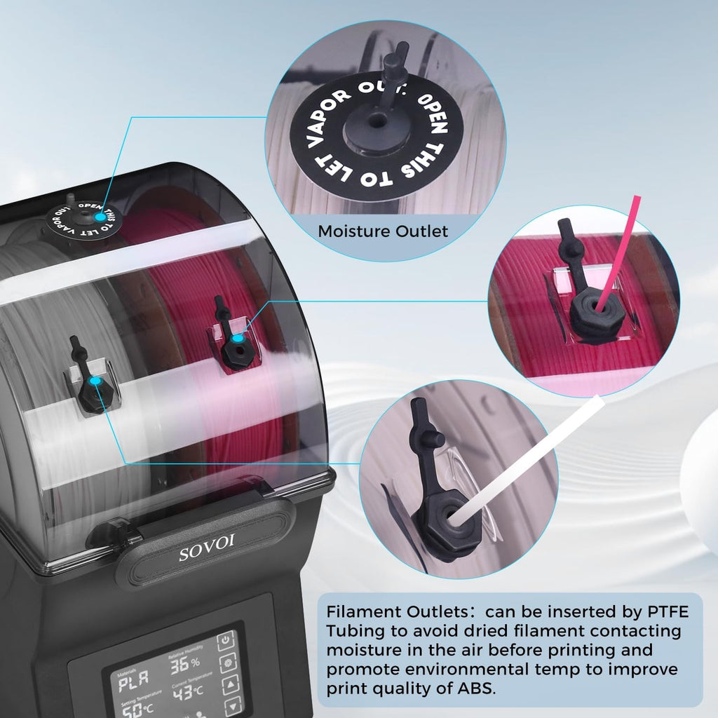 Secador de filamentos Sovol SH02, caja seca, caja de almacenamiento sellada de filamentos, soporte de carrete de impresora 3D con calentador PTC, deshidratador de filamentos