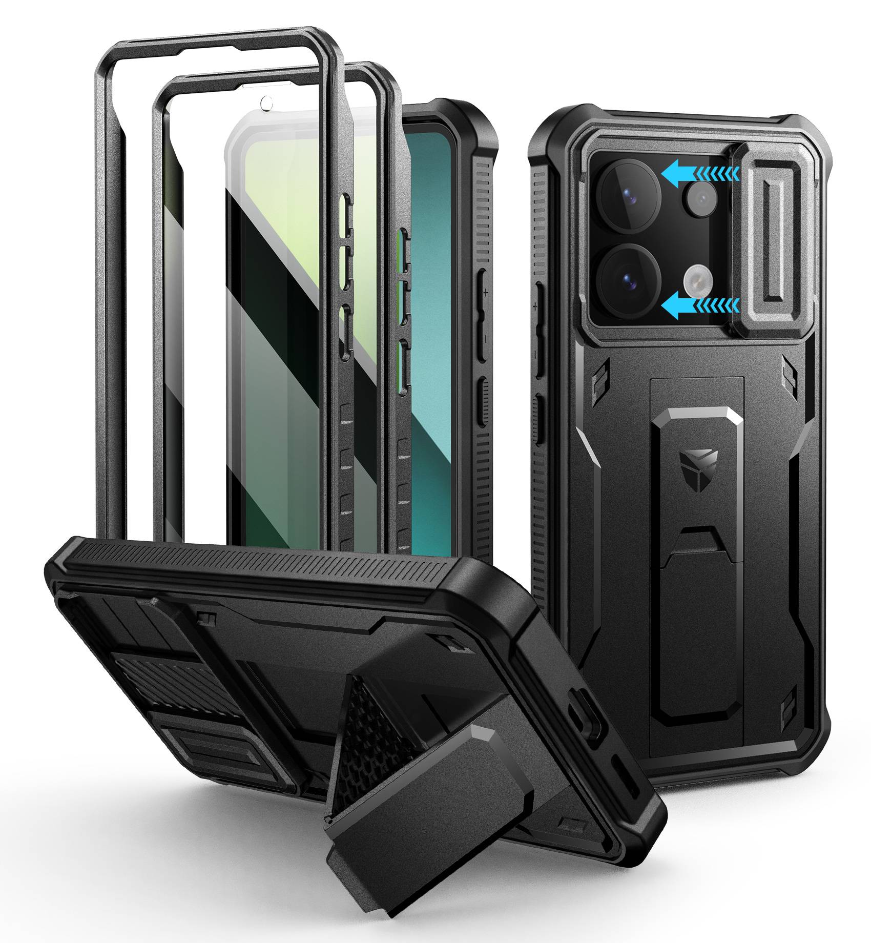 Funda Resistente a Impactos para Redmi Note 13 Pro 5G con Cubierta Deslizante Integrada para la Cámara y Protector de Pantalla Integrado con Soporte