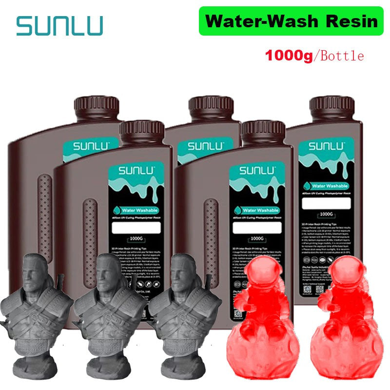 Resina ABS lavable con agua SUNLU de 5 kg, 1000 g/botella, resina fotopolímera de curado UV rápido de 405 nm para impresión 3D LCD