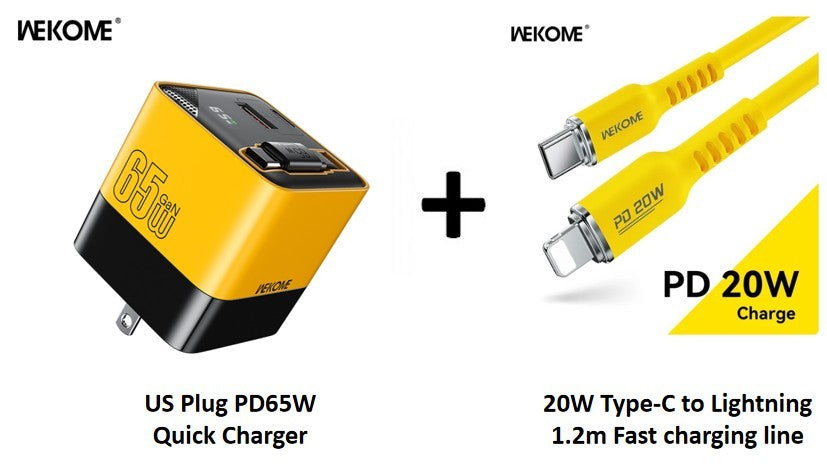 WEKOME-cargador rápido con cabezal de carga USB-C de 65W con Cable tipo C incorporado de 80cm, adecuado para iPhone16 15 Promax PD 27W Xiaomi Samsung