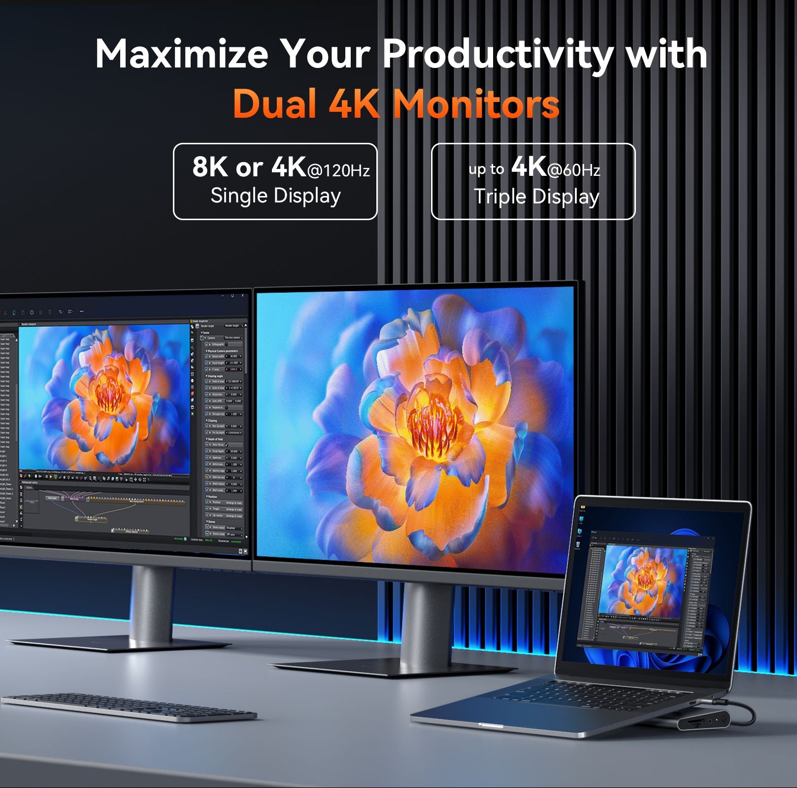 TobenONE Estación de acoplamiento USB C Soporte para computadora portátil Monitor 4K dual/triple con fuente de alimentación Gan III de 100 W, Ethernet de 2,5 Gbps