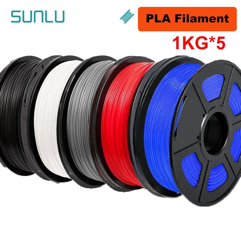 SUNLU Filamento PLA/PETG/PLA PLUS/Transparente de 5 kg, 1.75 mm, 5 Rollos de 1 kg, Filamento 3D para Impresora y Bolígrafo 3D, Enrollado Cuidadosamente