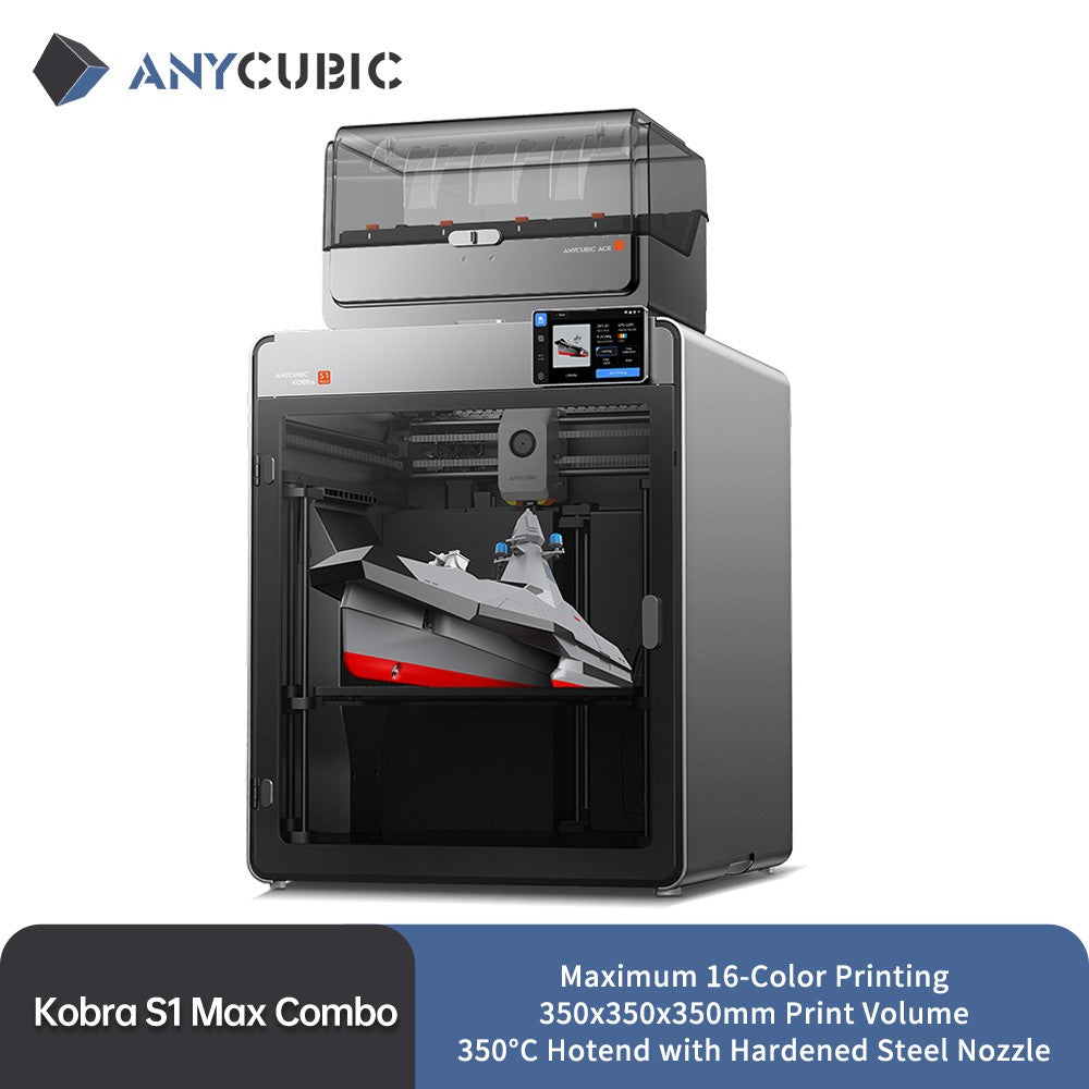 Impresora 3D Anycubic Kobra S1 Max Combo Multicolor, Velocidad Máxima de 600 mm/s con 350 ?   Boquilla de Acero Endurecido para Hotend, 350×350×350 mm