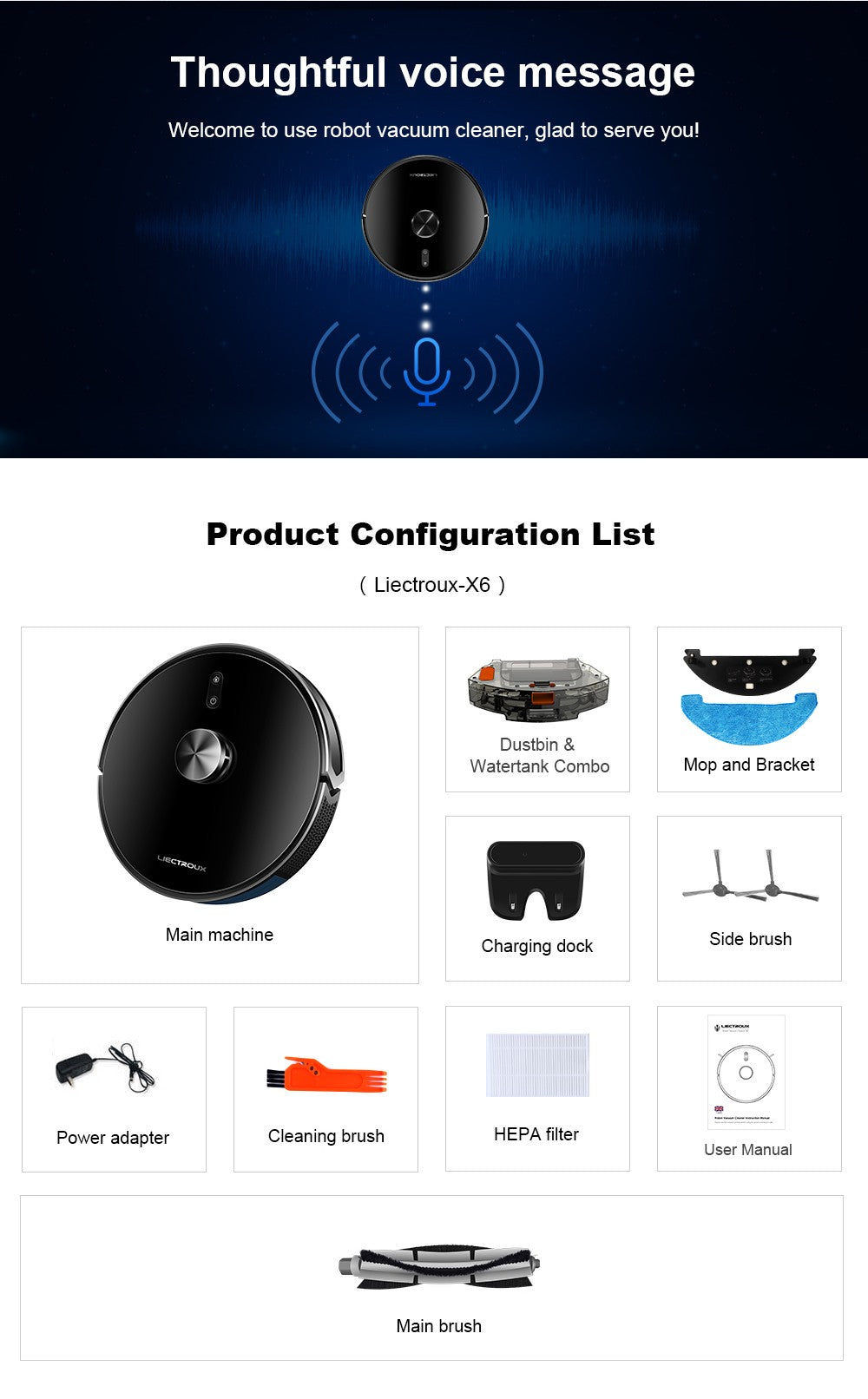 (código promocional: AEGG66)) Robot aspirador Liectroux X6,navegación láser Lidar,6500 pa,mapa de varios pisos,trapear,zona de exclusión de aplicaciones,área selectiva,reanudación de punto de interrupción