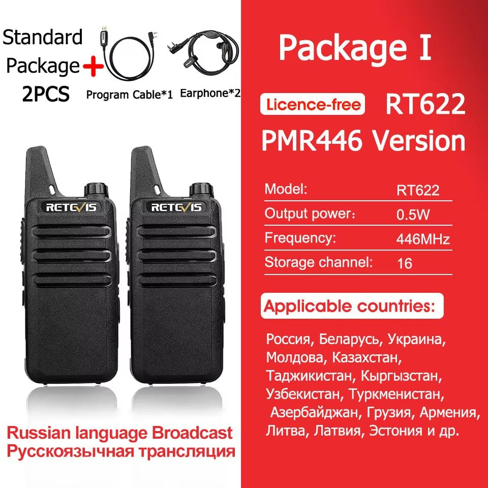 Retevis RT622 Mini Walkie Talkie 2 unidades PMR446 Radio portátil bidireccional con PTT Ideal para restaurantes y hoteles