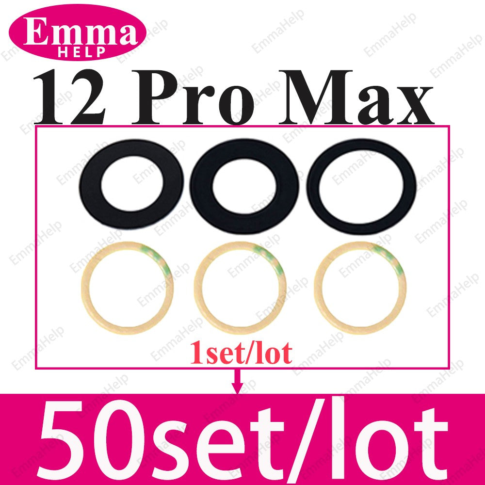50 Piezas/Lote de Cristal de Lente de Cámara Trasera para iPhone 14 13 12 11 Pro Max XS XR X 7 8 Plus, Repuesto de Cristal de Cámara Trasera con Adhesivo