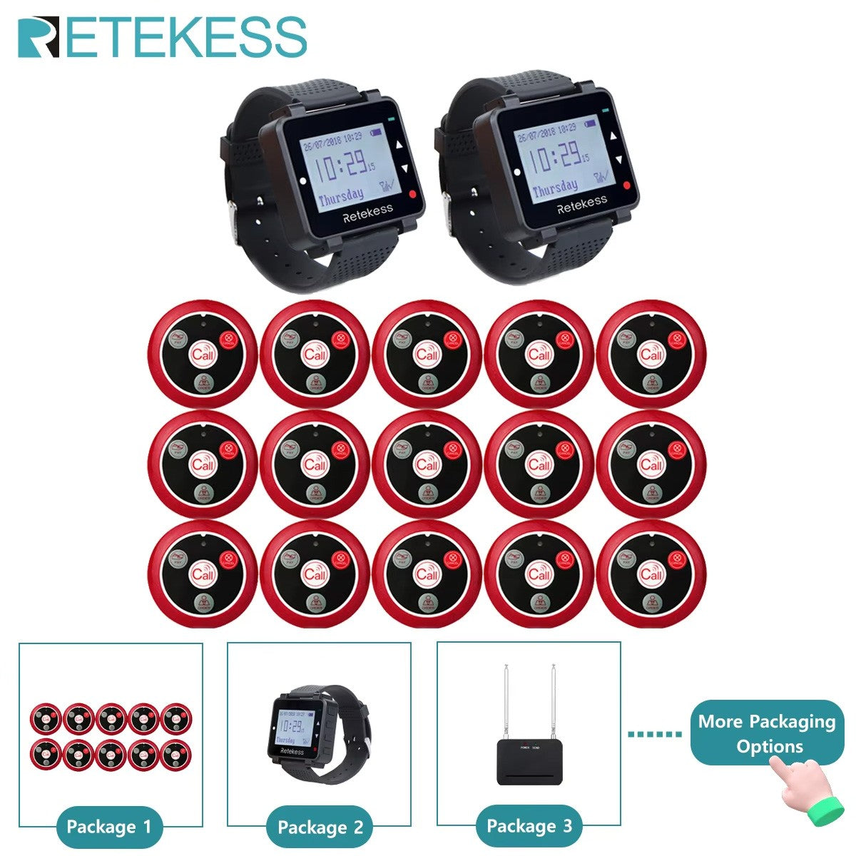 RETEKESS-sistema inalámbrico de llamadas para camarero, buscapersonas para restaurante, receptor de reloj T128, botón de llamada T117, servicio al cliente para cafetería