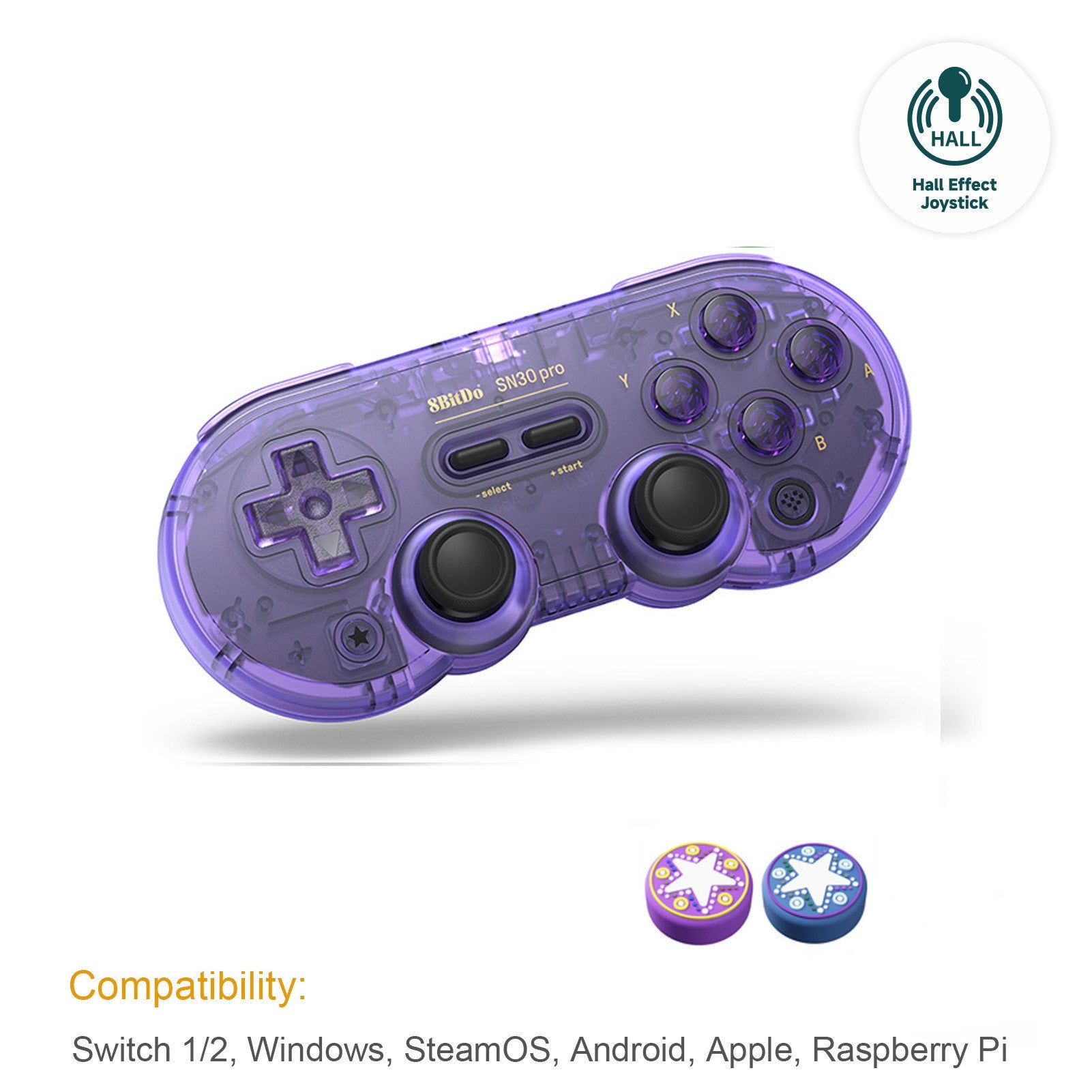 Control Inalámbrico para Juegos 8Bitdo SN30 Pro con Bluetooth y Efecto Hall para Switch 2, MacOS, Android, Raspberry Pi, Windows, Steam Deck