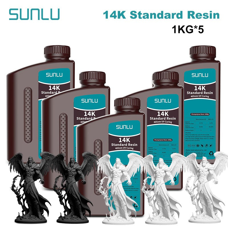 Resina SUNLU 5KG Standard Plus/14K, 1KG/Botella, Resina Fotopolímera de Curado Rápido UV de 405nm para Impresora 3D LCD