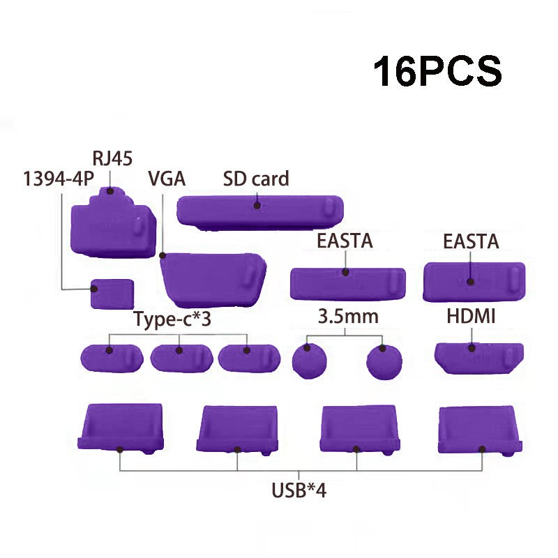 1 Juego/16 piezas de tapones de silicona antipolvo para portátiles, cubiertas protectoras para puertos USB tipo C, HDTV, RJ45, impermeables