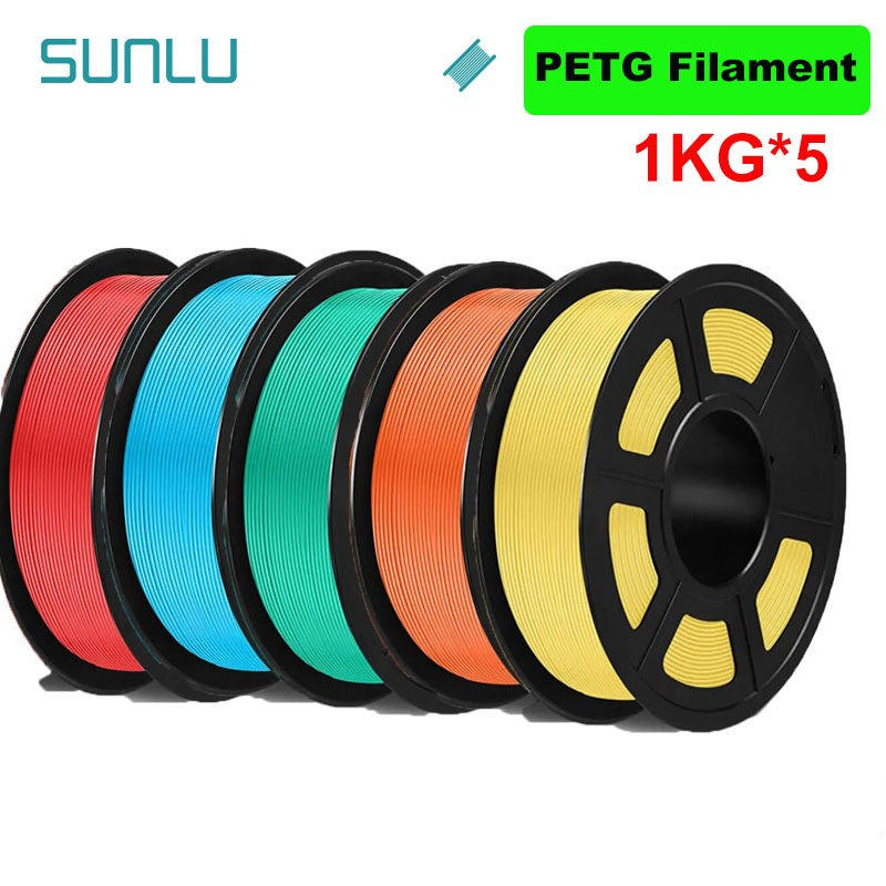 SUNLU Filamento PLA/PETG/PLA PLUS/Transparente de 5 kg, 1.75 mm, 5 Rollos de 1 kg, Filamento 3D para Impresora y Bolígrafo 3D, Enrollado Cuidadosamente