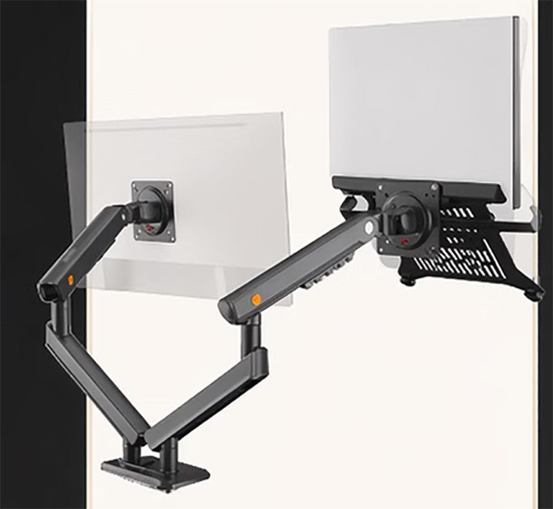 Escritorio NB F160 + brazo doble con resorte de Gas FP-2 para soporte de Monitor de 17 "-27" + soporte para portátil de 10"-17 ", soporte de montaje con prensa de aire, carga de 2-9kg