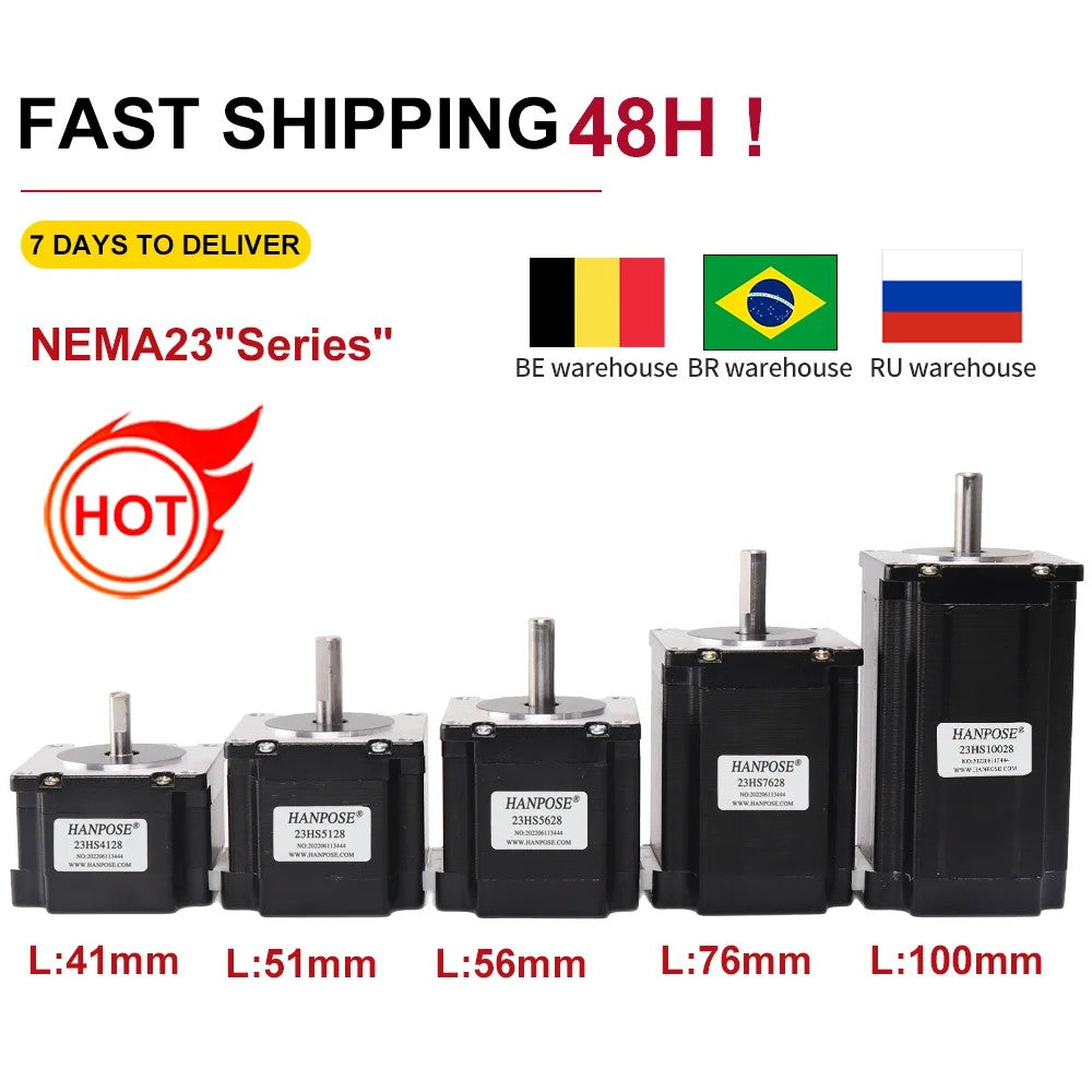 Motor paso a paso HANPOSE 23, modelo 23HS4128 23HS5128 23HS5628 23HS7628, diámetro del eje 8 mm, sistema de cuatro cables, motor serie 57.