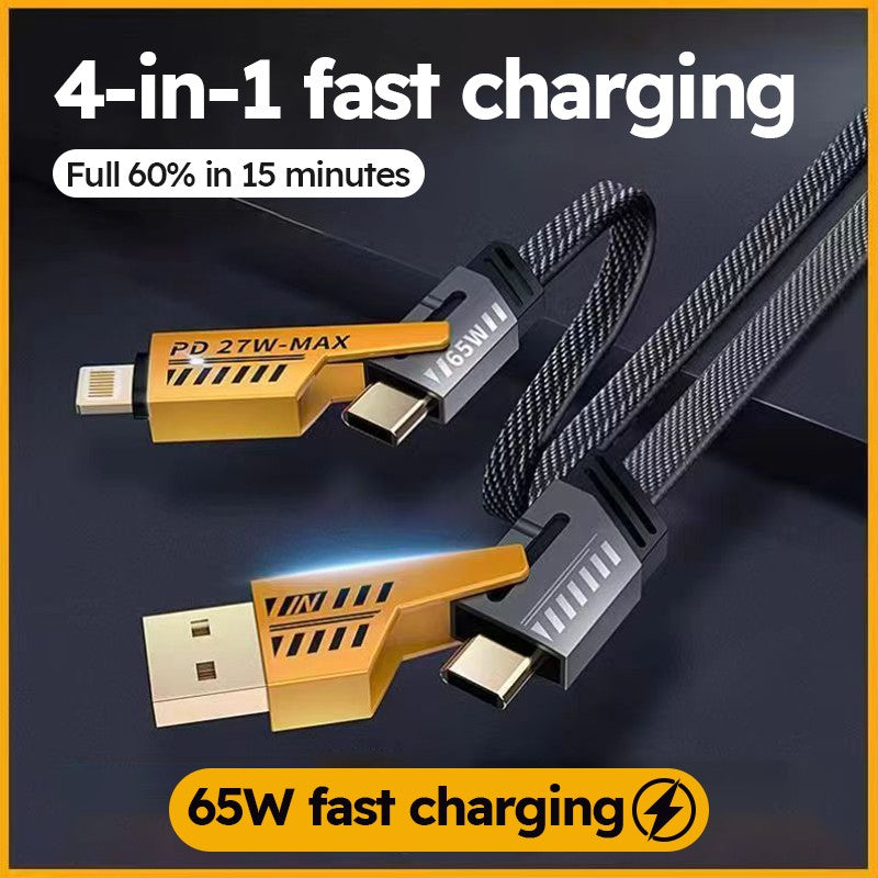 Cable USB 4 en 1 de 65W con Carga Rápida, Tipo C, Micro USB para iPhone, Samsung, Huawei, Xiaomi, Cable de Carga Múltiple con Múltiples Puertos