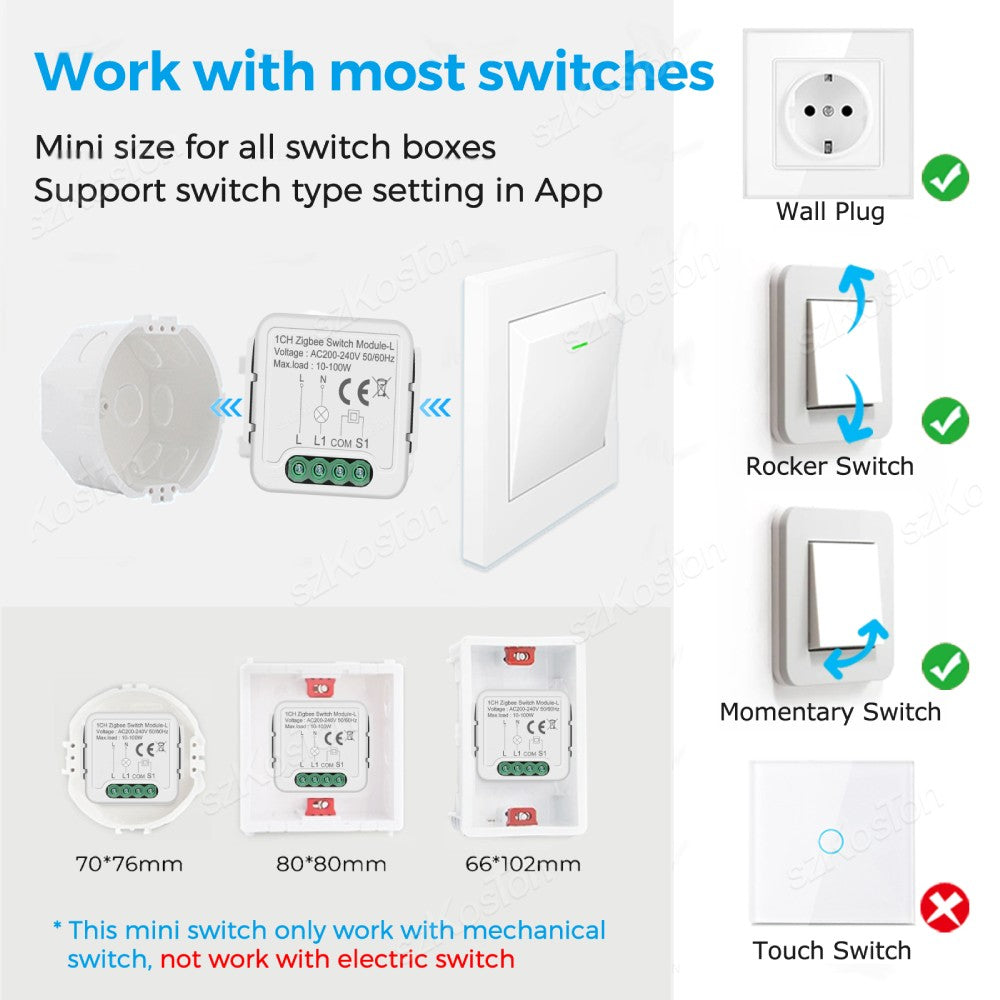 Módulo de Interruptor Inteligente Tuya Zigbee, Relé sin Cable Neutro, Control de 2 Vías, 1, 2, 3, 4 Canales, Compatible con Alexa y Google Home