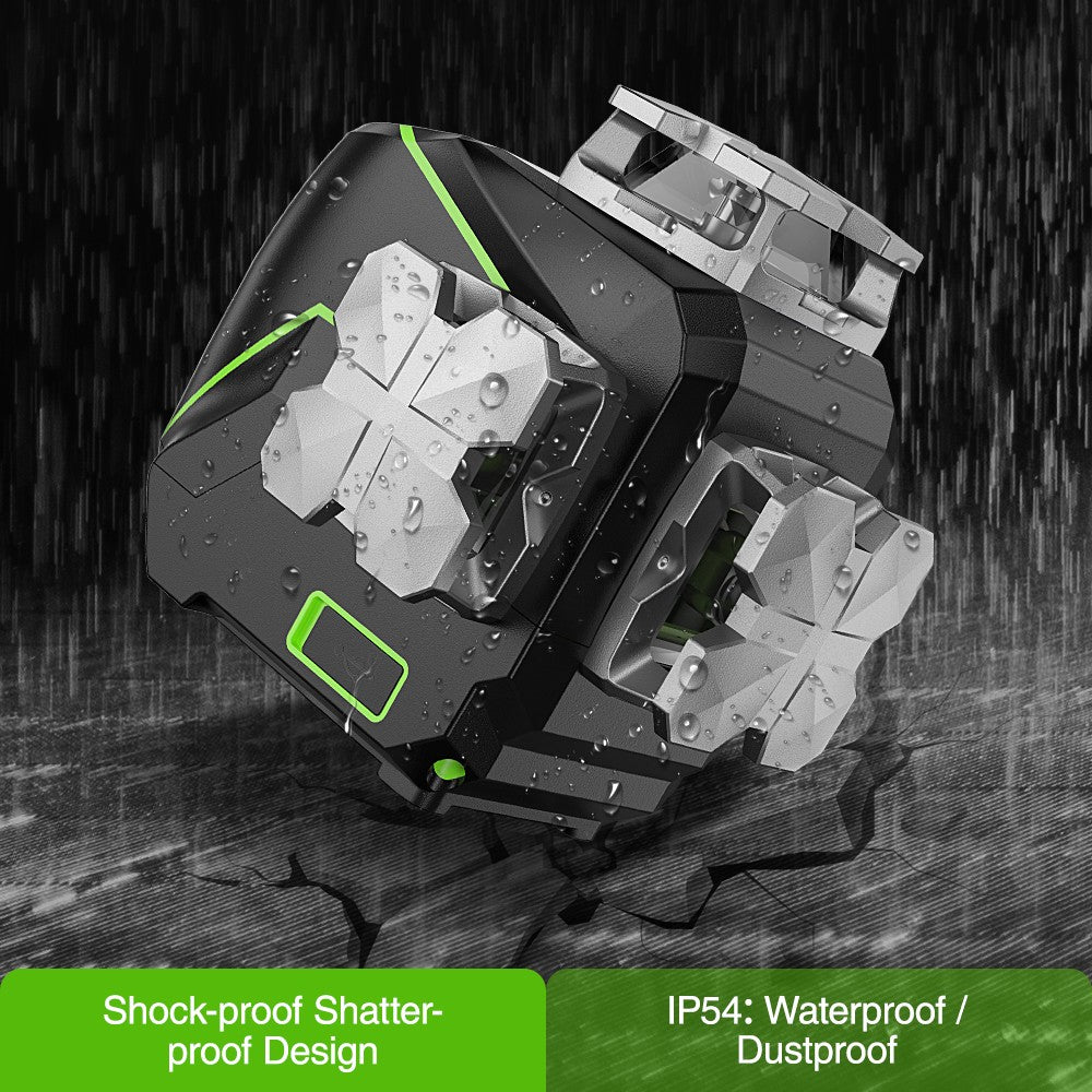 Huepar S03CG Set nivel láser de línea cruzada 3D Bluetooth y control remoto 12 líneas láser de haz verde Osram con receptor trípode telémetro