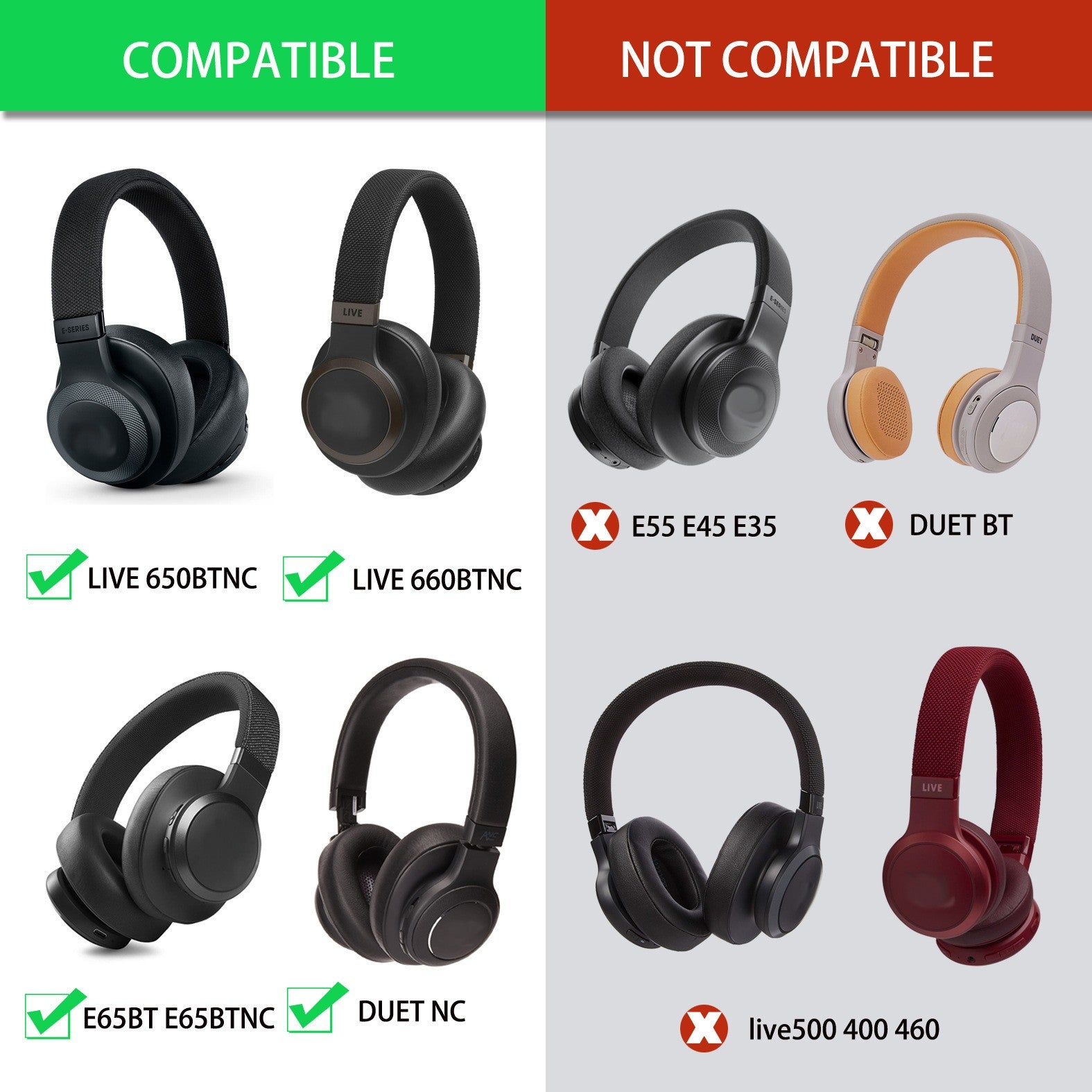 Almohadillas de repuesto para auriculares JBL Lifestyle E65BTNC Live 650BTNC Tune 660BTNC Duet NC con cancelación de ruido