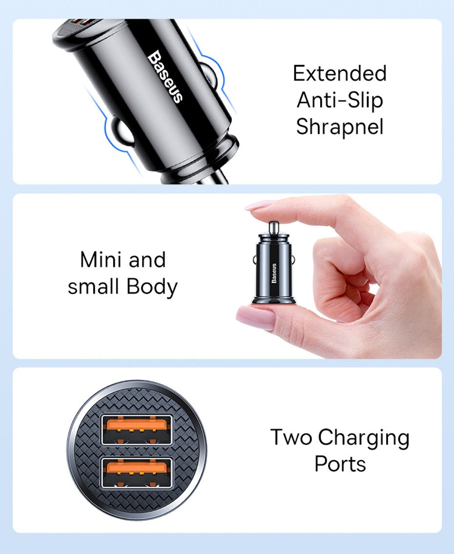 Baseus-cargador USB para coche, dispositivo de carga rápida de 30W, 4,0, 3,0, FCP, SCP, PD, para Xiaomi iPhone16, 15, 14 Pro Max