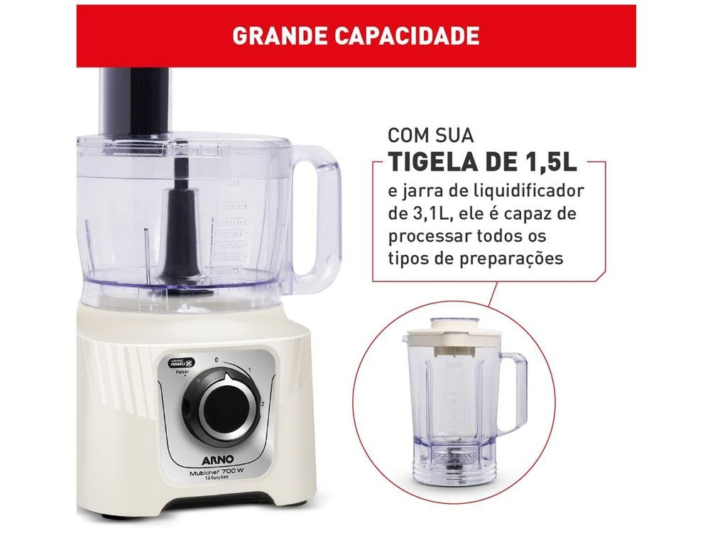 Arno-procesador de alimentos Multichef, 700W, marfil, MP62, 16 Functions-220V