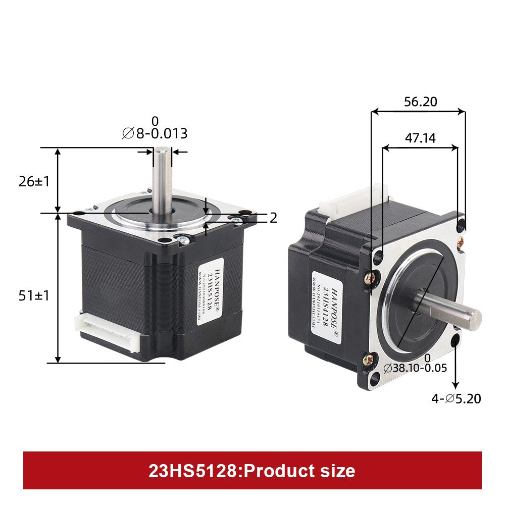Motor paso a paso HANPOSE 23, modelo 23HS4128 23HS5128 23HS5628 23HS7628, diámetro del eje 8 mm, sistema de cuatro cables, motor serie 57.